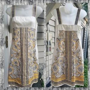 Loft Ann Taylor Boho scroll border Printed tank summer sun Dress 0 small xs